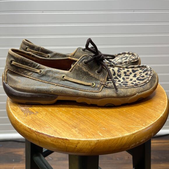 Twisted X Boat Shoe Driving Moc Leopard Print Size 8 Women’s - Picture 2 of 11